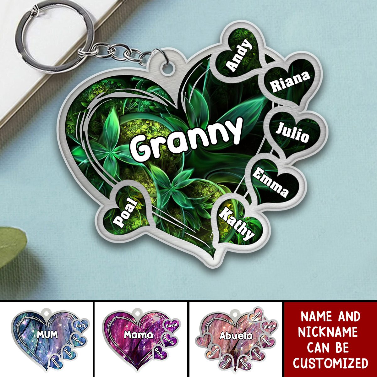 Grandma Mom Title Lovely Hearts Personalized Acrylic Keychain