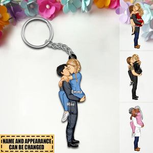 Personalized Keychain, Couple Portrait, Firefighter, Nurse, Police Officer, Teacher, Gifts by Occupation
