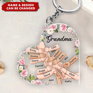 Grandma Holding Hand With Grandkids Names - Personalized Keychain