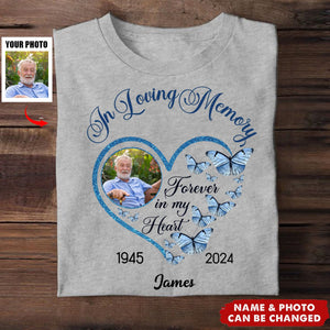 In Loving Memory Sparkling Heart Memorial Butterflies Personalized T-Shirt