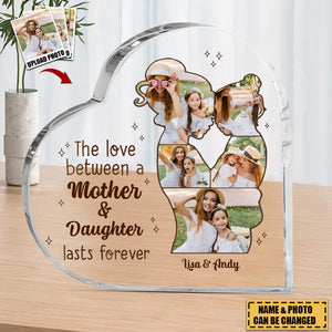 Custom Photo The Love Between A Mother & Daughter Son - Gift For Mom, Mama - Personalized Heart Shaped Acrylic Plaque