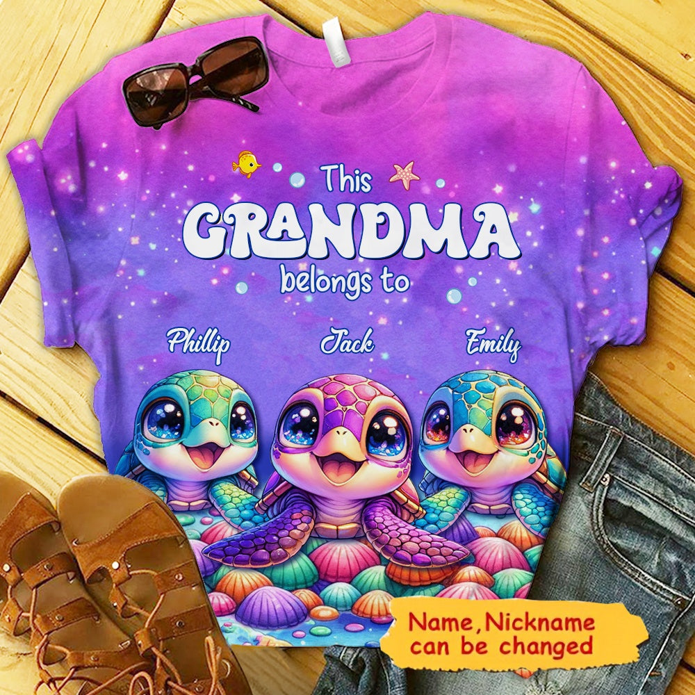 This Grandma belongs to Colorful Turtle Personalized 3D T-shirt