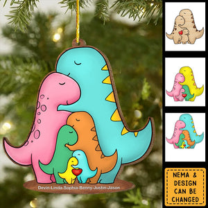 Wooden Dinosaur Family Christmas Ornament