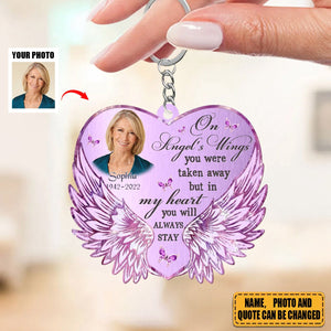 Custom Photo Memorial Heart Wings Acrylic Keychain - Memorial Gift Idea For Family Member - Those We Love Don't Go Away They Fly Beside Us Every Day