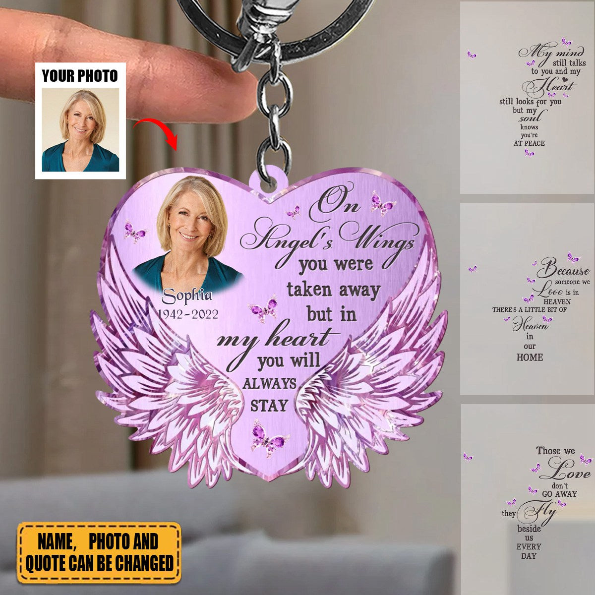 Custom Photo Memorial Heart Wings Acrylic Keychain - Memorial Gift Idea For Family Member - Those We Love Don't Go Away They Fly Beside Us Every Day