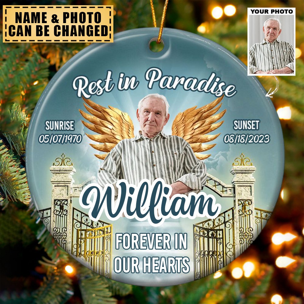 Rest In Paradise - Personalized Ceramic Photo Ornament