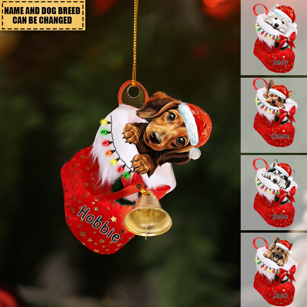 Personalized Ornament Christmas Sock Bells Cute Dog