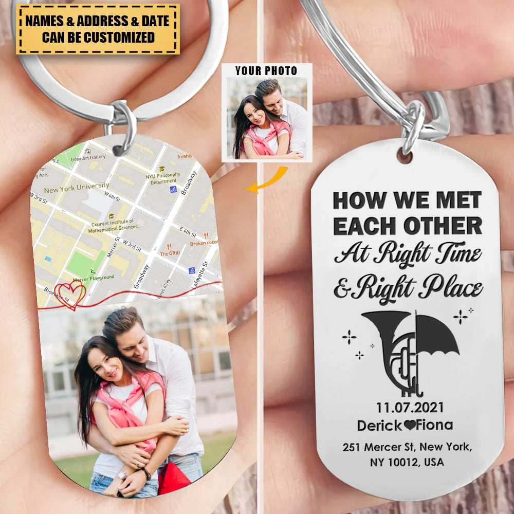 How We Met Each Other, Couple Gift, Personalized Stainless Steel Engraved Keychain, Custom Photo Couple Keychain