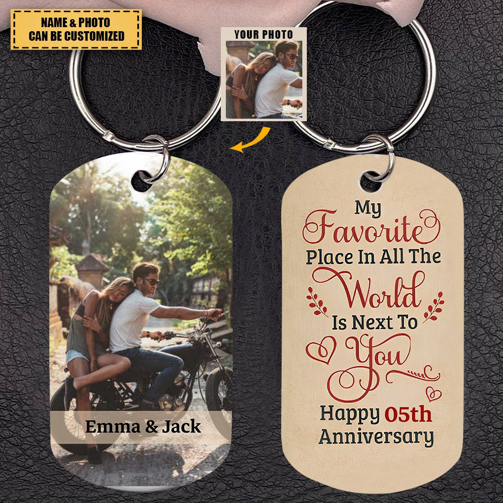 My Favorite Place Is Next To You - Upload Image, Gift For Couples - Personalized Keychain