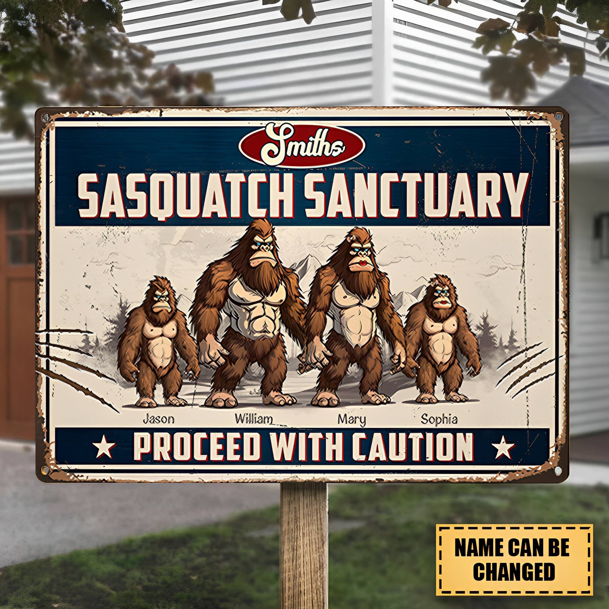 Sasquatch Sanctuary, Proceed With Caution-Personalized Metal Signs