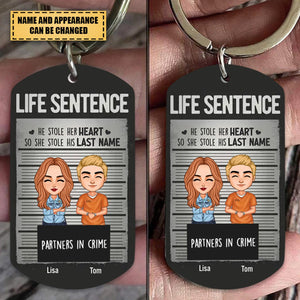 Personalized Couple Partners In Crime Stainless Steel Keychain - Gift Idea For Couple/ Him/ Her - He Stole Her Heart So She Stole His Last Name