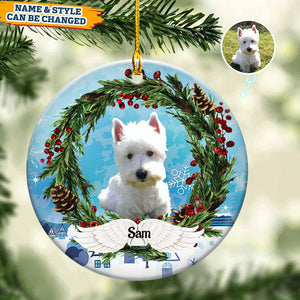 Custom Photo Lovely Pet Face - Christmas Gift For Pet Lovers, Pet Memorial - Personalized Circle Ceramic Ornament