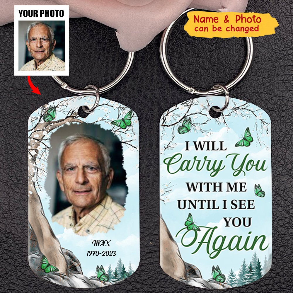 Custom Photo My Hero My Heart - Memorial Personalized Custom Keychain - Sympathy Gift For Family Members