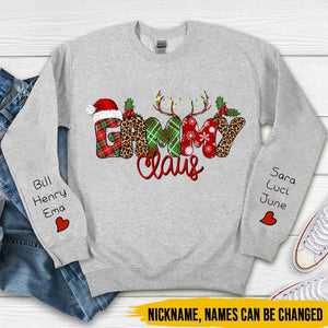 Christmas Plaid Custom Nickname Grandma With Grandkids Name On Sleeve Personalized Sweatshirt