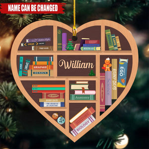 Christmas Book Tree Ornament, Book Lover Christmas Ornament, Bookshelf Custom Name, Book Club Ornament