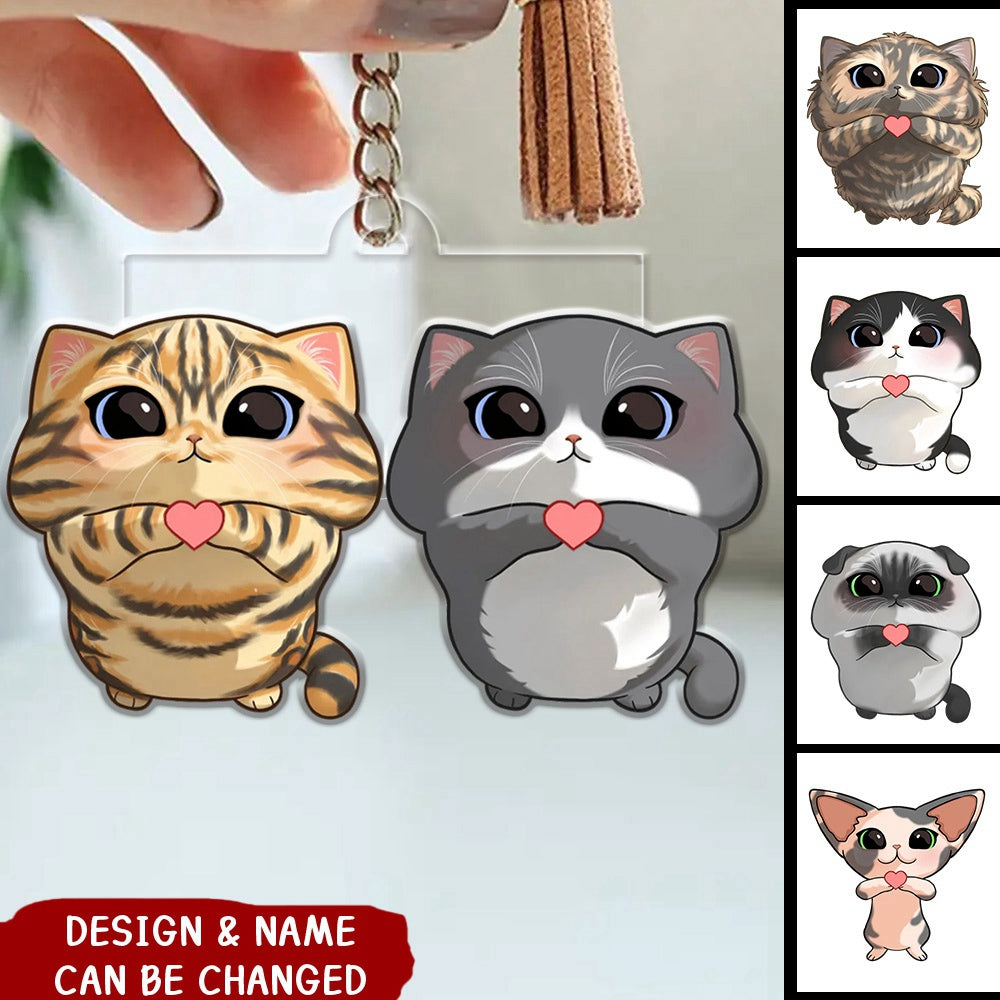 Cute Cartoon Looking Up Cat Gift For Cat Lover Personalized Keychain