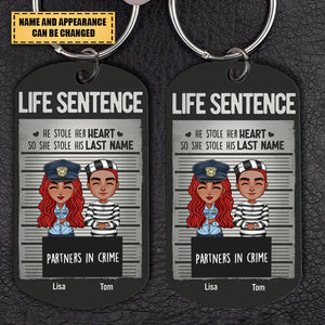 Personalized Couple Partners In Crime Stainless Steel Keychain - Gift Idea For Couple/ Him/ Her - He Stole Her Heart So She Stole His Last Name