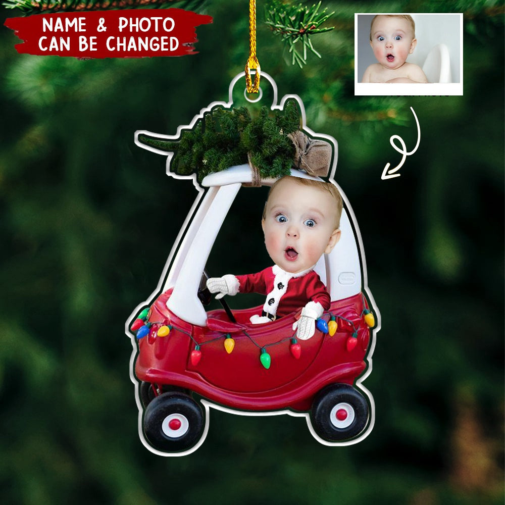 Custom Baby Kid In Car - Personalized Photo Ornament