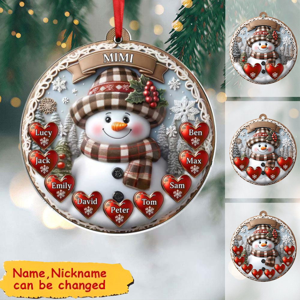 Warm Vintage Snowman Grandma Mom Sweet Heart Kids Personalized Ornament