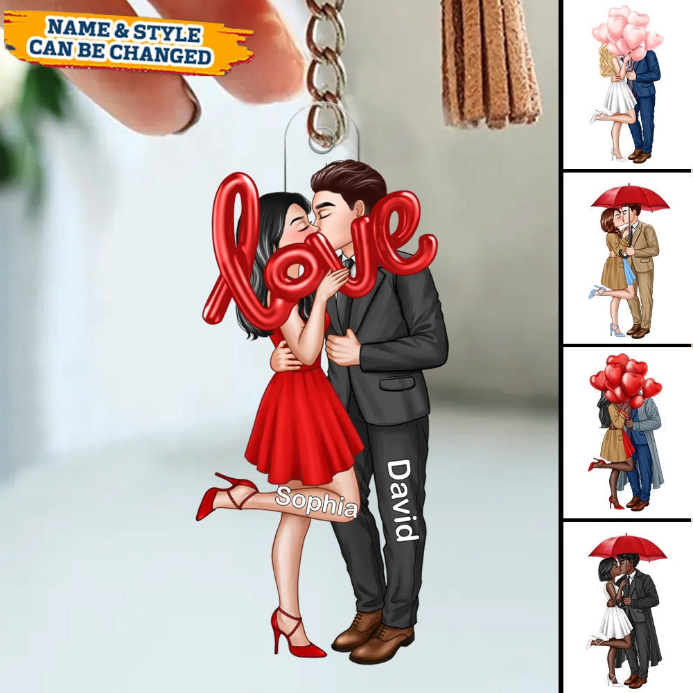 Elegant Couple Holding LOVE Balloon Personalized Keychain