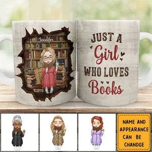 Just A Girl Who Loves Books - Gift For Book Lovers, Bookworms, Readers - Personalized White Edge-To-Edge Mug
