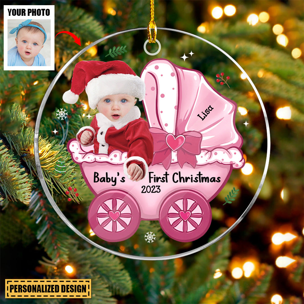 Photo Baby's First Christmas Baby Carriage Circle Ornament