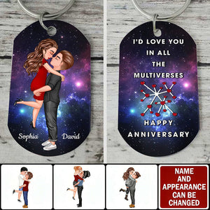 Romantic Doll Couple Kissing Hugging, I'd Love You In All The Multiverses Personalized Keychain