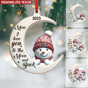 Grandma We Love You To The Moon And Back Cute Snowman Kids Personalized Acrylic Ornament