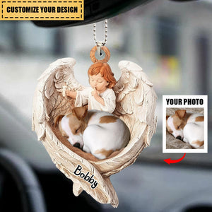 Dog Car Ornament - Dog Lover Gifts - Sleeping Pet Within Angel Wings - Custom Ornament from Photo