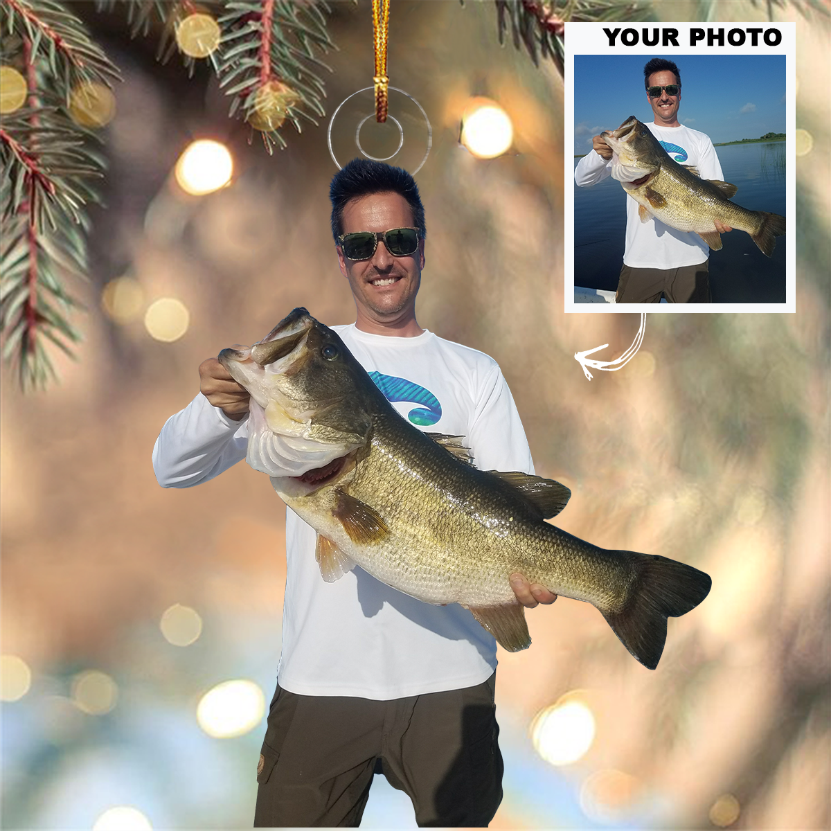 Customized Your Photo Mica Ornament - Customize Fishing Lover Photo