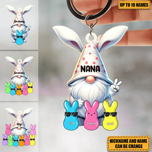 Bunny Nana Grandma Easter Dwarf With Little Peeps Grandkids Personalized Acrylic Keychain