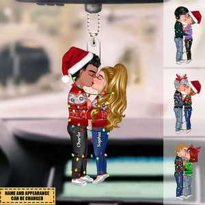 Christmas Couple Kissing With Light String Personalized Acrylic Car Ornament