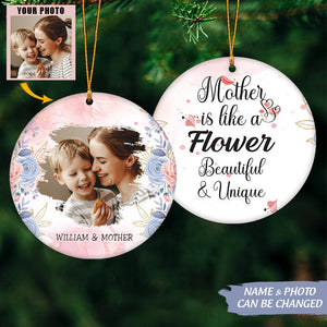 Mother is like a Flower Beautiful & Unique Personalized Custom Ornament