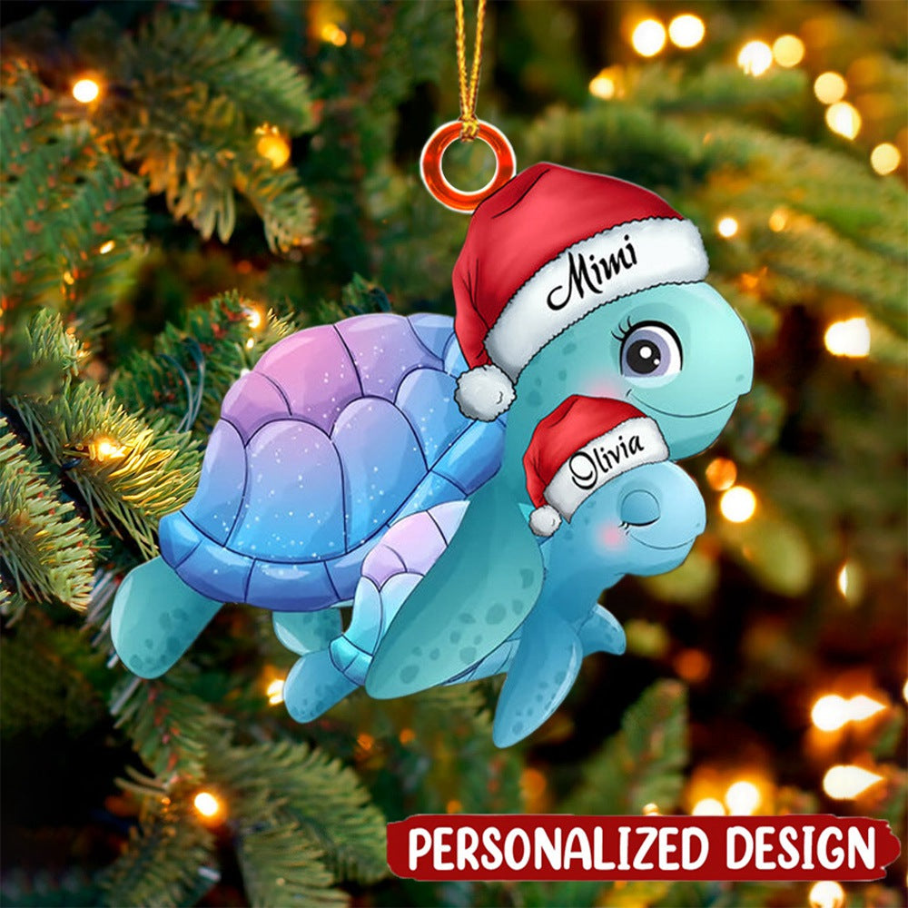Christmas Turtle Grandma Kid Custom Name Personalized Ornament