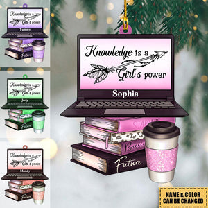 Book Lovers - Knowledge Is Girl Power - Personalized Ornament