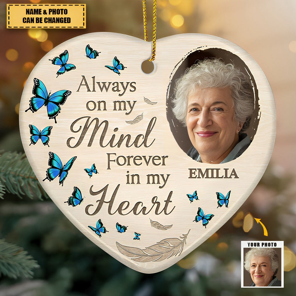Custom Photo In Loving Memory - Memorial Personalized Custom Ornament - Ceramic Heart Shaped - Christmas Gift, Sympathy Gift For Family Members