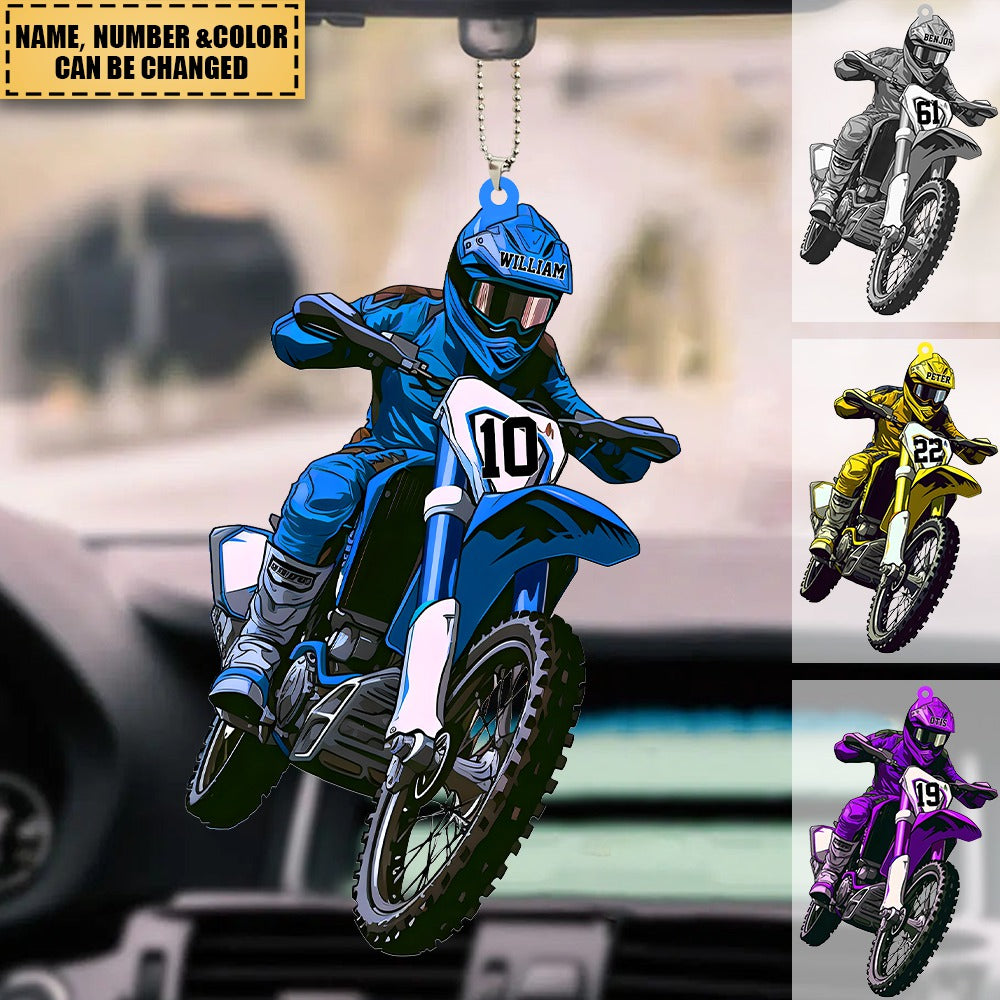 Personalized Motocross Biker Custom Name and Number Acrylic Ornament