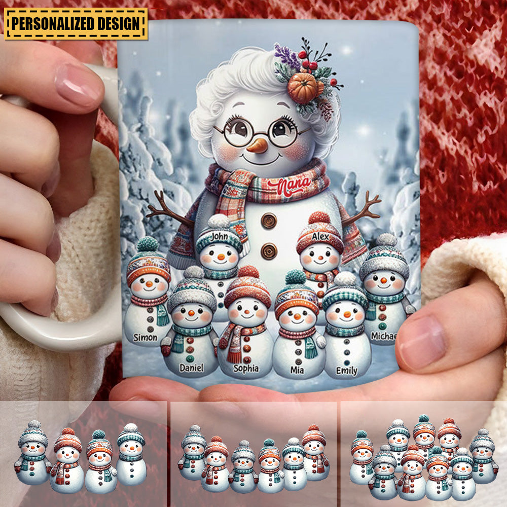 Snowman Grandma With Adorable Grandkids - Personalized Mug