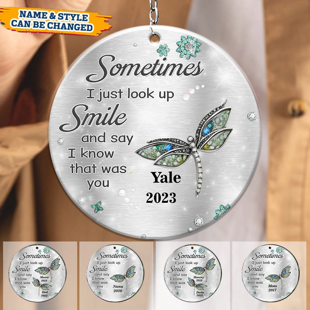 Sometimes I Just Look Up Smile Memory Dragonfly - Personalized Keychain