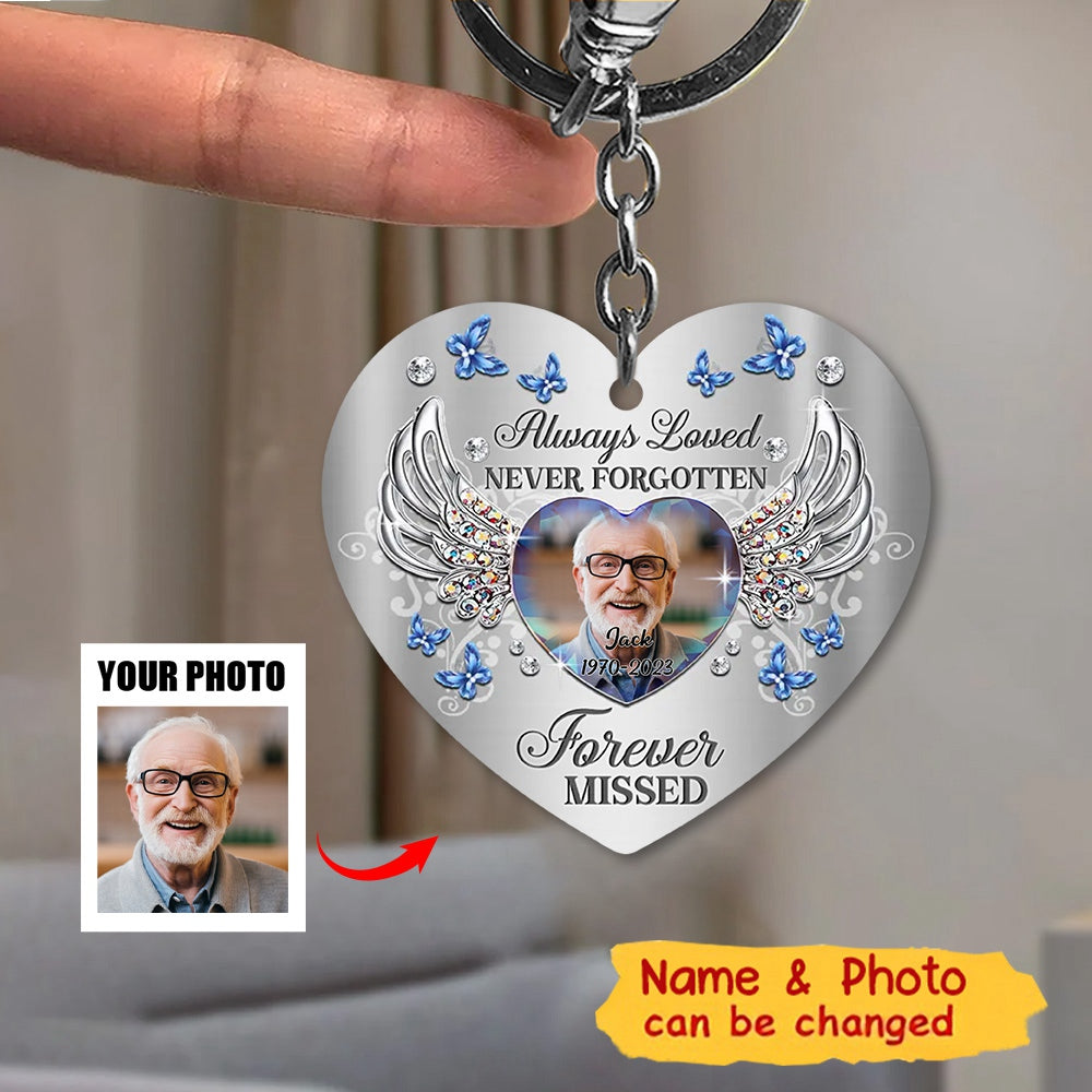 Personalized Memorial Photo Heart Acrylic Keychain - Memorial Gift Idea For Family Member - Always Loved Never Forgotten Forever Missed