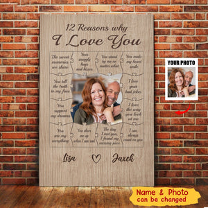 Custom Photo 12 Reasons Why I Love You - Couple Personalized Custom Vertical Canvas - Gift For Husband Wife, Anniversary