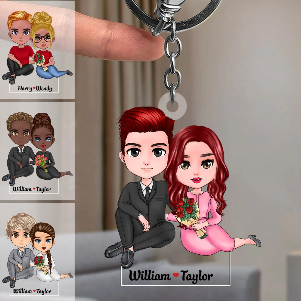 Couple Cuddling - Personalized Acrylic Keychain, Valentine's Day Gift For Couple