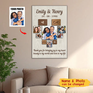 Custom Photo Thanks For Bringing Joy To My Heart - Couple Personalized Custom Vertical Canvas - Gift For Husband Wife, Anniversary