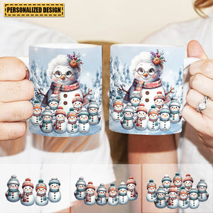 Snowman Grandma With Adorable Grandkids - Personalized Mug
