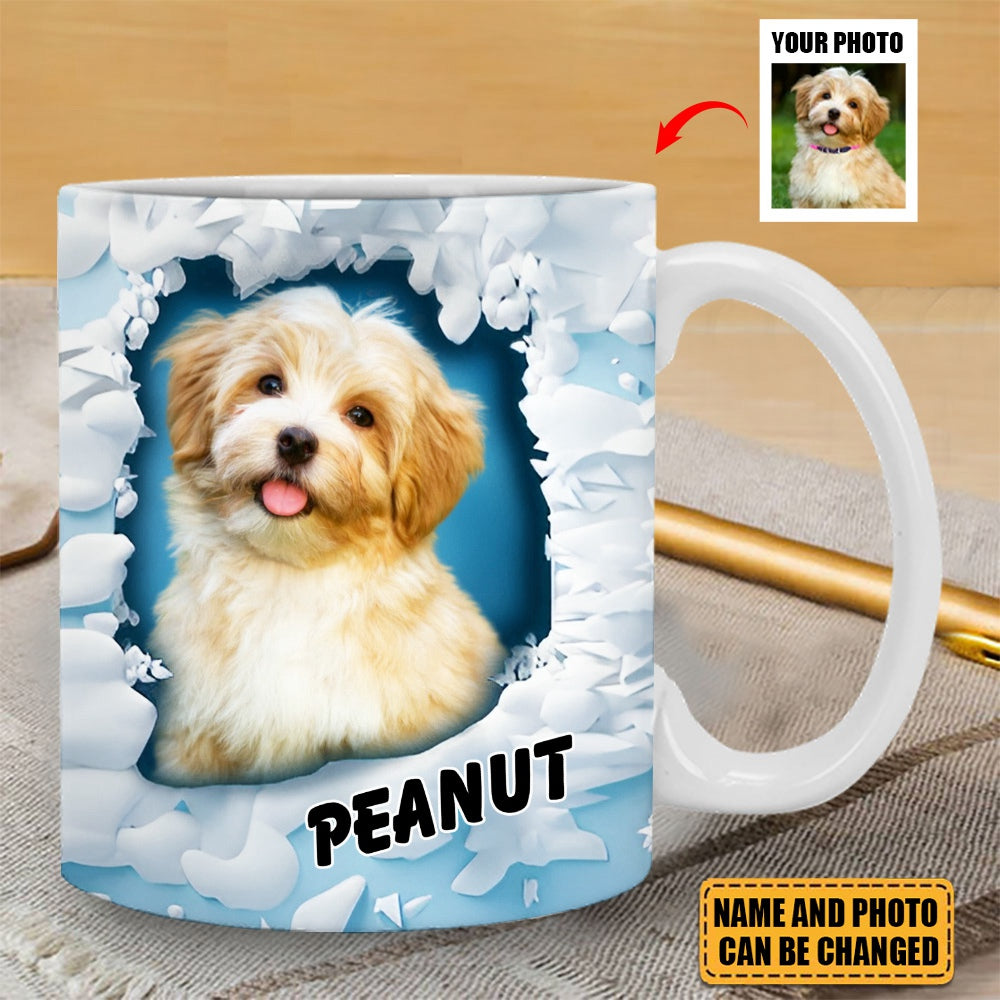 Puppy Kitten In A Snow Wall Hole Upload Pet Photo Personalized Mug