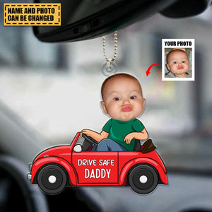 Custom Photo A Baby Makes Love Stronger - Family Personalized Acrylic Car Ornament - Gift For Family Members