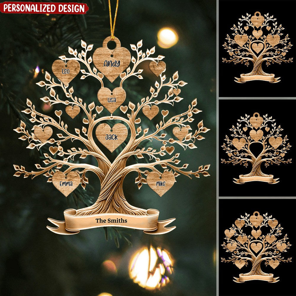 Old Heart Tree Our Family With Sweet Members Personalized Ornament