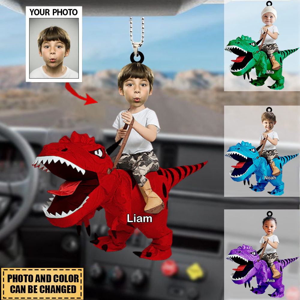 Personalized Cute Kid Rides The Dinosaurus Acrylic Ornament