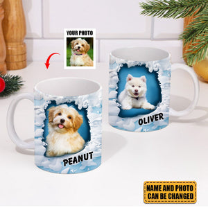Puppy Kitten In A Snow Wall Hole Upload Pet Photo Personalized Mug