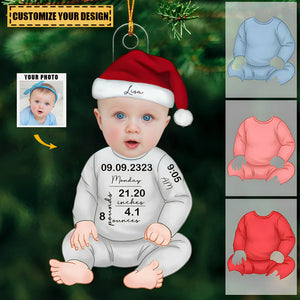 Baby‘s First Christmas Birth Stats Photo Upload Personalized Acrylic Ornament